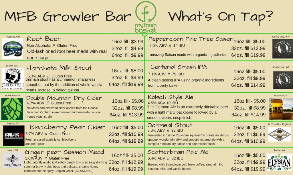 the growler bar and kitchen menu